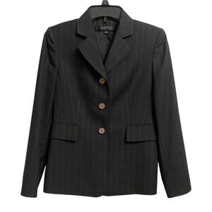 Kasper Wool Blend Three Button Blazer Women's Size 2P Dark Grey Pinstripe Office